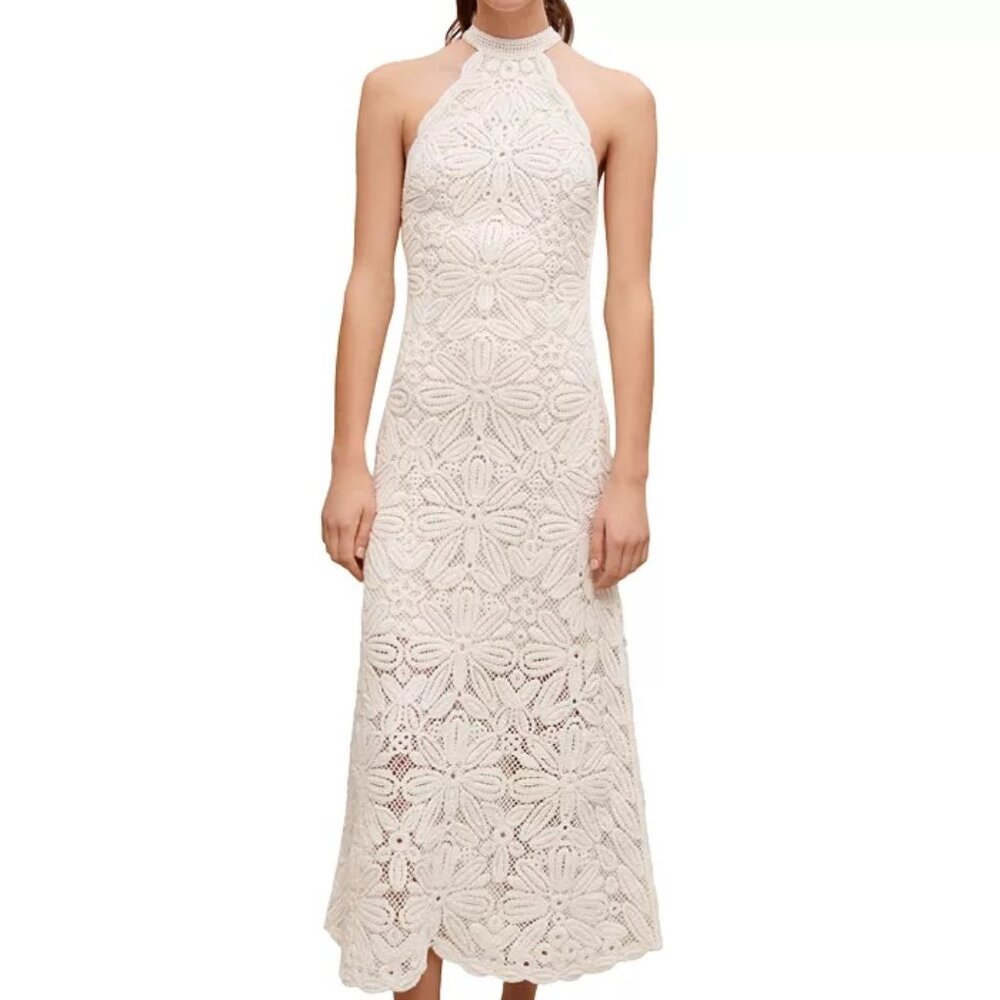 Maje ! Ribambelle Dress, Floral-Embroidered Crochet-Knit Dress, (EU/40)